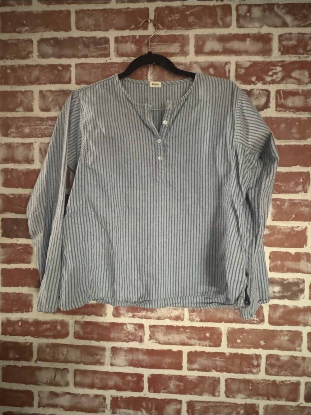 Pietsie Basque Cotton Top Blue Gray Stripe Long Sleeve Top Size Small